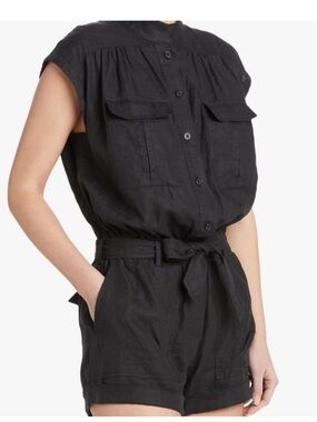 Frame denim patch pocket short sleeve linen blend utility romper sz xs